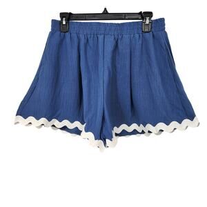 NWT Blooming Jelly Blue Scalloped White Rickrack Wide Leg Pull-on Shorts Women L